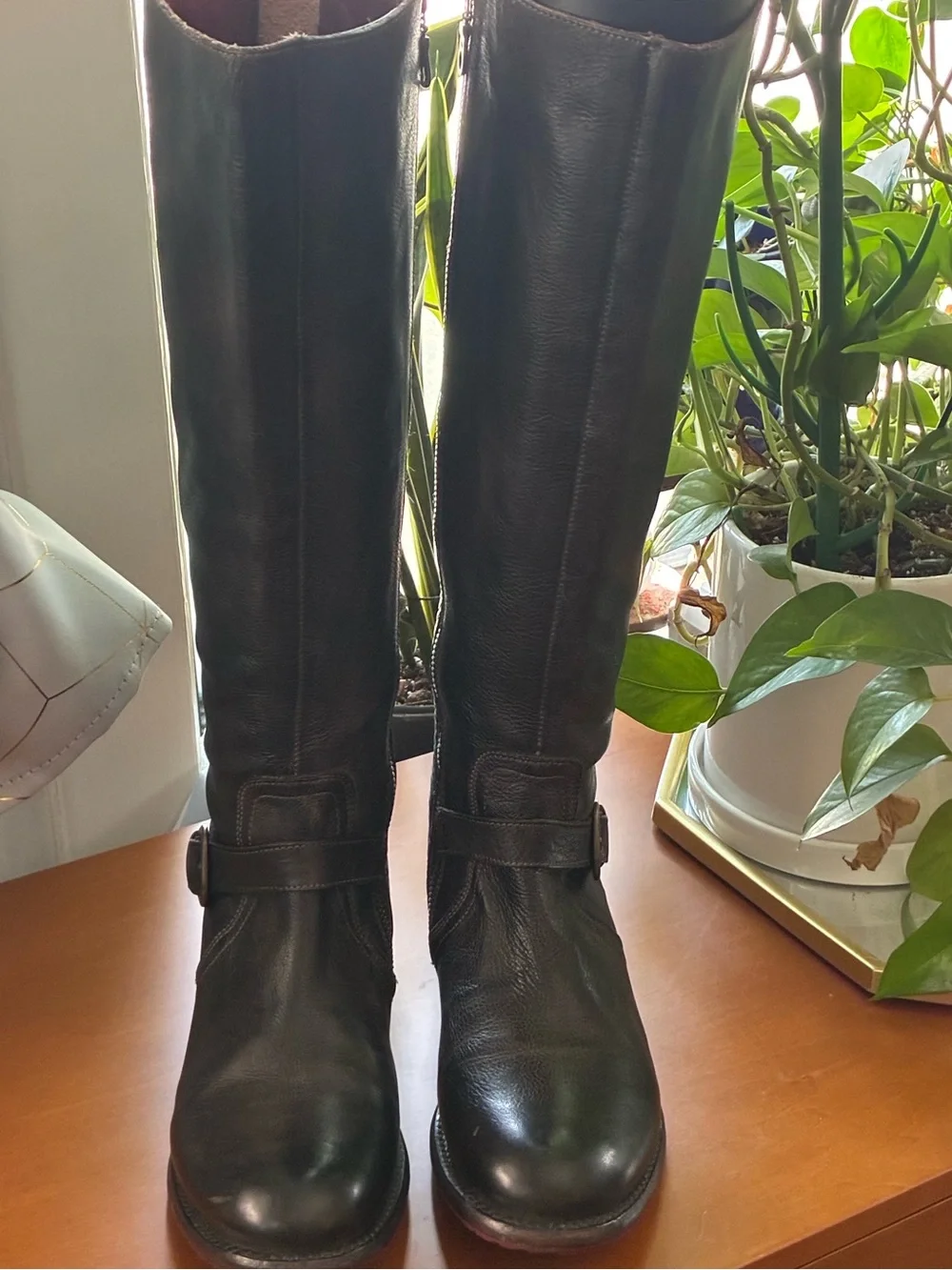 WIDE CALF**RARE** Genuine Leather Bed Stu Knee High Grunge Moto Boots